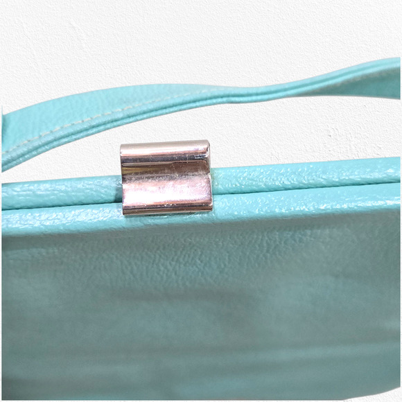 1950s Vintage Robin’s Egg Blue Leather Clutch Purse Mid-Century - Picture 15 of 16